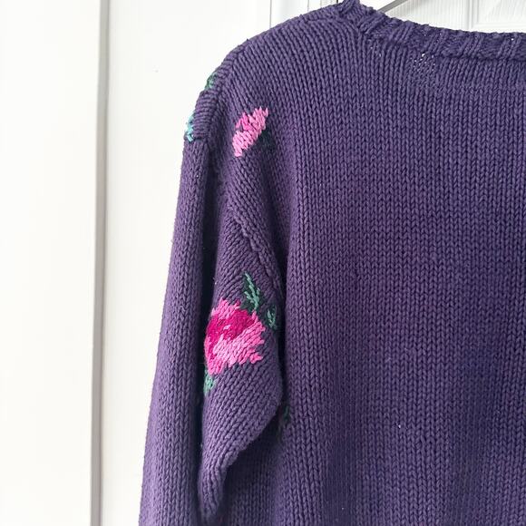 Outback Red Heirloom Collection Purple Handknit Pink Floral Rose Vintage Sweater - Picture 10 of 11